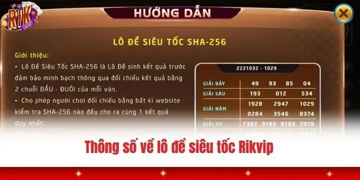 Các thông số về trò chơi lô đề siêu tốc Rikvip