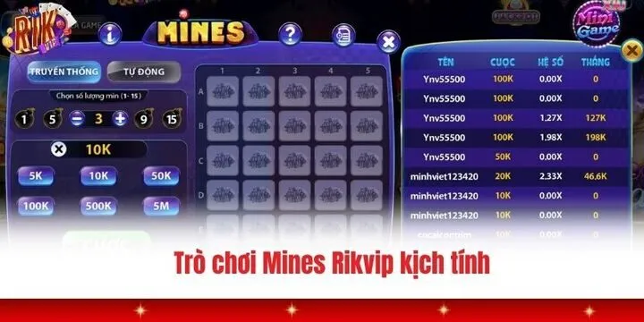 Mines Rikvip - Thử thách dò mìn kịch tính cho mọi game thủ 2 Trò chơi Mines Rikvip đầy kịch tính và thú vị