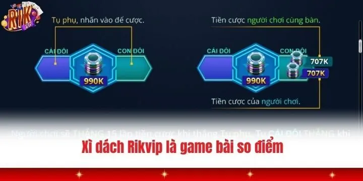 Xì dách rikvip là trò chơi bài so điểm giữa người dùng với nhà cái